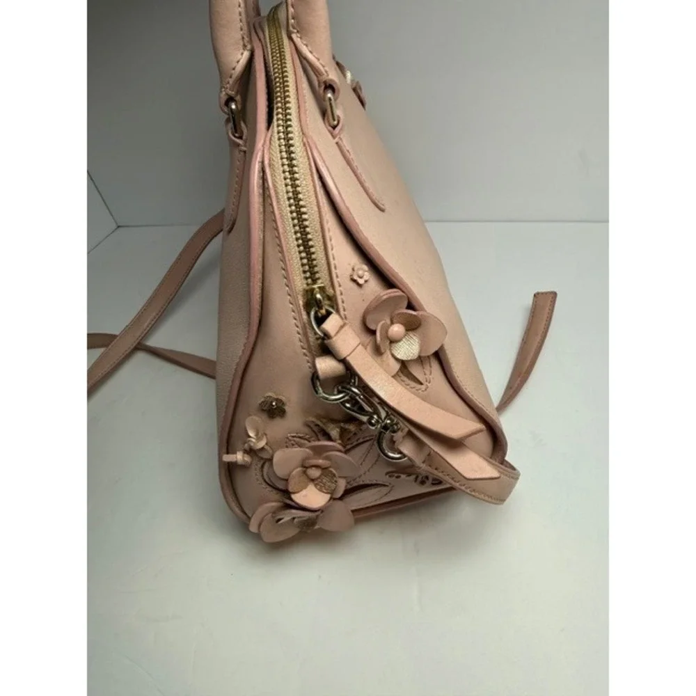 Kate Spade Pink Saffiano Leather Butterfly Floral Satchel Crossbody Bag